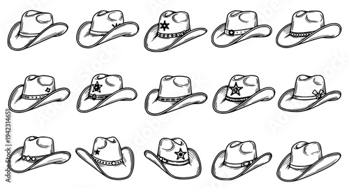 Western cowboy hats vector collection retro wild west hat outline illustration