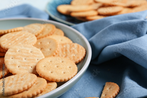 Plate with tasty crackers o...