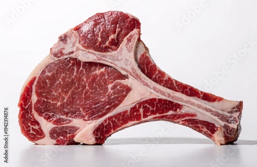 Raw tomahawk steak on white background