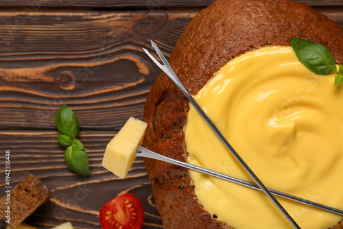 Cheese fondue in bread and ...