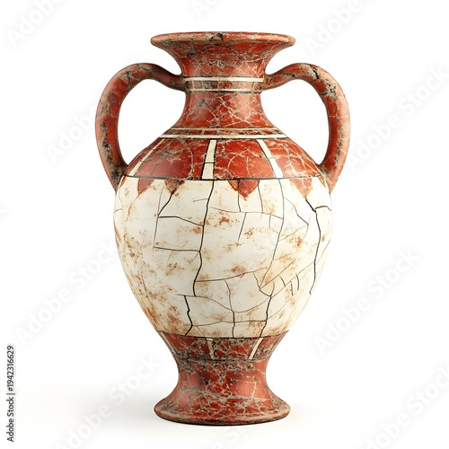 Ancient Greek amphora, red and white cracked pottery vase