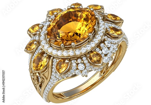 Elegant Gold Ring with Yellow Sapphires and Diamonds