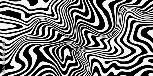 Optical illusion featuring swirling black and white lines creating a wavy pattern