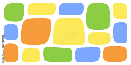 Abstract arrangement of colorful overlapping rounded rectangular shapes