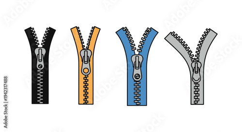 Zipper Line art vector set minimal bold color illustration