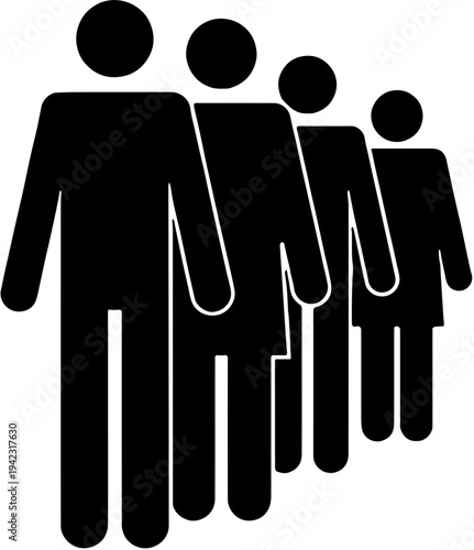 People standing in line silhouette, group of men and women waiting in queue minimalist vector.