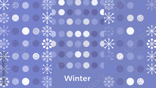 Abstract winter background featuring snowflakes and varying sized circles
