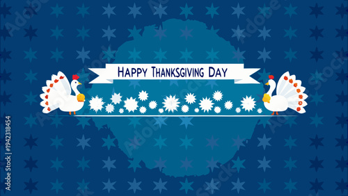 Festive thanksgiving day greeting with peacocks and a star pattern