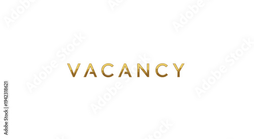 The word VACANCY is displayed in elegant, golden, sans-serif capital letters with a subtle metallic gradient on a pure white background.