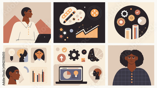 Diverse individuals technology and data visualization in a modern design