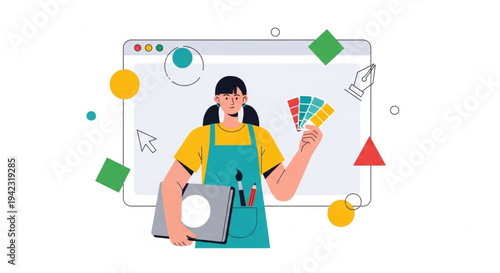 World Graphic Design Day Dedicated graphic designer immersed in digital creation, expertly crafting captivating web interfaces and visual content with a vibrant color palette and advanced design tools