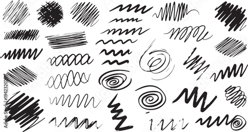 A collection of raw, human-made scribbles, chaotic pencil strokes, and abstract ink doodles.