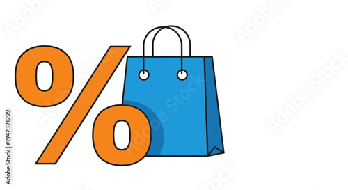 Discount shopping bag with percentage symbol for sales and promotions