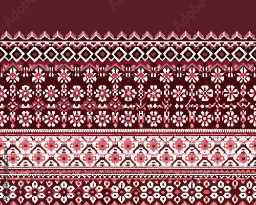 Red and white geometric pattern resembling woven textile design