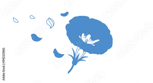 Blue Flower with Falling Petals - A Gentle Breeze of Natures Beauty.