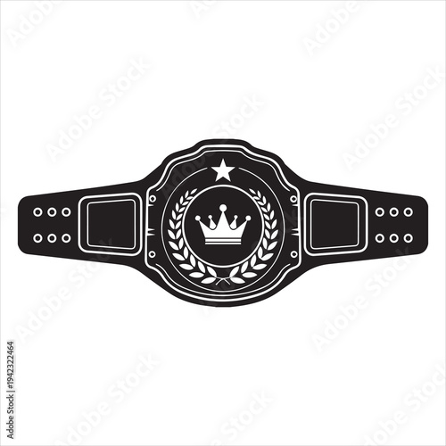 Championship belt silhouette icon with crown laurel wreath and star for victory combat sports wrestling and achievement award