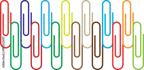 Colorful paper clips row organization office supplies flat design vector illustration
