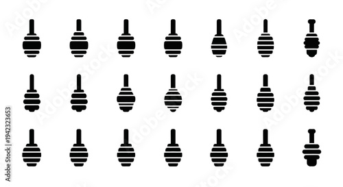 Black and white striped bulb icons, vector light bulb set, 20 illumination symbols, modern graphic elements