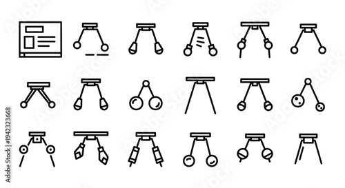 Tripod icons, camera stand symbols, photography equipment signs, vector graphics