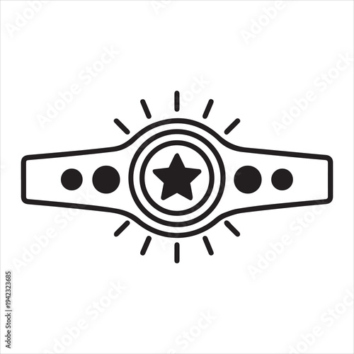 Simple black and white line art icon representing a championship belt with a central shining star perfect for award concepts.