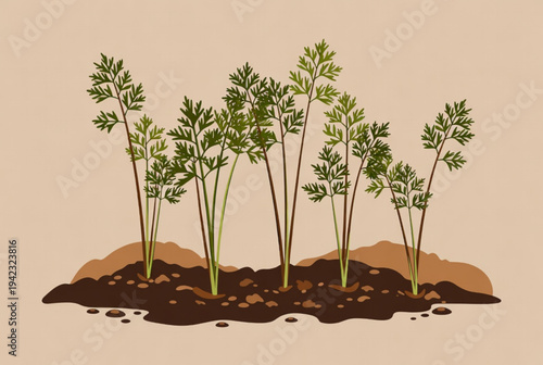 Young Plants Growing from Soil Minimal Botanical Garden Illustration
