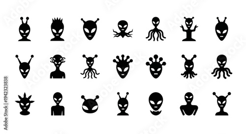 Collection of Alien Silhouettes Displayed in Grid Format on a Plain Background