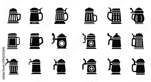 Collection of various coffee maker icons in a grid pattern on a clean background