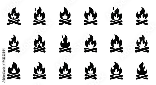 A grid of black campfire icons on a white background viewed from directly above