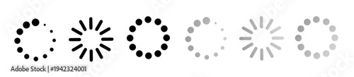 ​Set of loading progress bar icons with circular dotted and dashed buffering symbols for web interface and mobile applications
