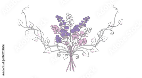 Elegant Floral Bouquet Illustration with Lavender and Vines.