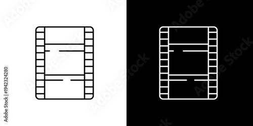 Modern minimalist line art illustration featuring a film strip icon, symbolizing video, cinema, and media production for digital design projects