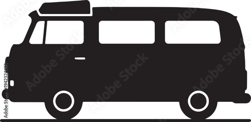 Classic camper van silhouette for road trip and outdoor adventure travel concepts