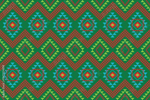 Cross stitch pattern concept showcasing traditional ethnic geometric pattern, Design for textile, background,carpet,wallpaper,clothing,wrapping,Batik,fabric,Vector illustration	
