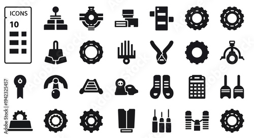 Industrial icons set, 30 black silhouette symbols, industrial tools, manufacturing, engineering, gear, machinery, factory, construction, industrial equipment