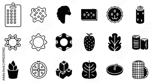 Black icons set, eco friendly, sustainable living, 20 symbols, vector graphics