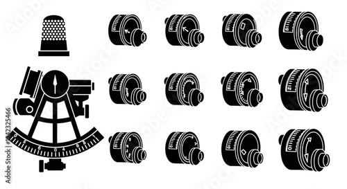 Film Reel Icons, Cinema Symbols, Black and White, Vector Graphics, 16 Illustrations