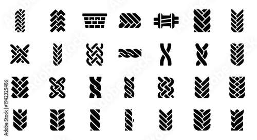 Geometric Patterns, Seamless Textures, Black and White Chevron Designs, Vector Icons Set