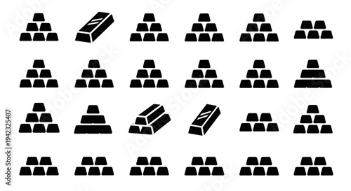 Black gold bars, gold bars icons, gold stack symbols, vector gold coins