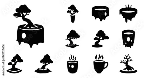 Diverse set of skateboarding equipment, protective gear, and action elements depicted in a clean, solid icon style for extreme sports graphics and modern design