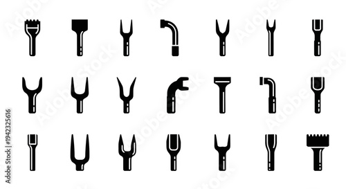 Varied collection of intricate abstract geometric shapes, exhibiting elegant radial symmetry in crisp black and white, perfect for modern graphic design and decorative projects