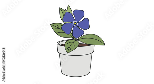 Illustration of a Blue Flower in a White Pot.