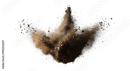 A cloud of brown powder exploding in mid-air on transparent background