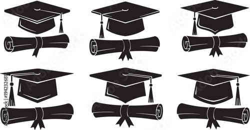 Graduation caps and diplomas icons set for education theme
