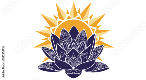 Lotus Flower with Sunburst - Symbol of Enlightenment and Spiritual Growth.