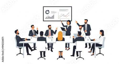 Business Professionals in Meeting Discussion Illustration.