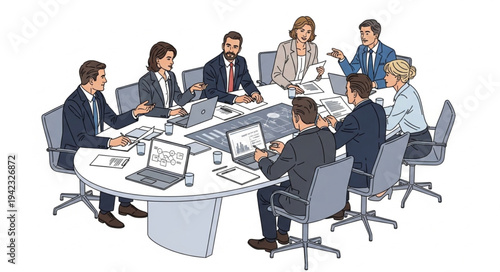 Business Professionals in Meeting Around Table.