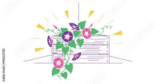 Morning Glories Blooming on a Server Rack - A Fusion of Nature and Technology.