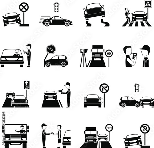 PrintTraffic violation icons set