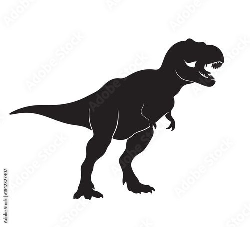 Silhouette illustration of a Tyrannosaurus Rex dinosaur, a prehistoric reptilian creature known for its massive size and powerful jaws, depicted in a side profile
