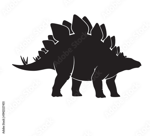 Silhouette illustration of a Stegosaurus dinosaur walking, representing prehistoric life and ancient creatures from the Jurassic period, a striking visual for educational and creative projects
